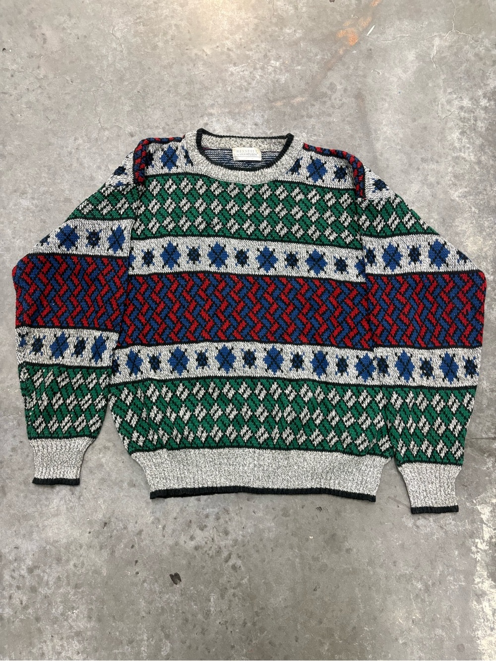 Vintage 80s/90s Hennessy by Van Heusen Geometric Pattern Knit Sweater